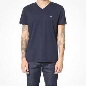 Lacoste Navy Blue Short Sleeve 100% Pima Cotton V-Neck Jersey T-Shirt Size 2XLB